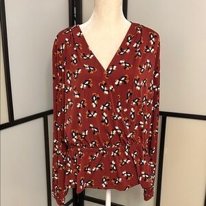 Banana Republic Floral V-Neck Blouse - Rust